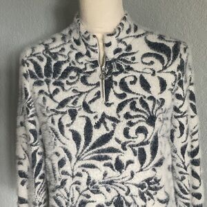 Chico's Blue and White Floral Cowl Neck Sweater